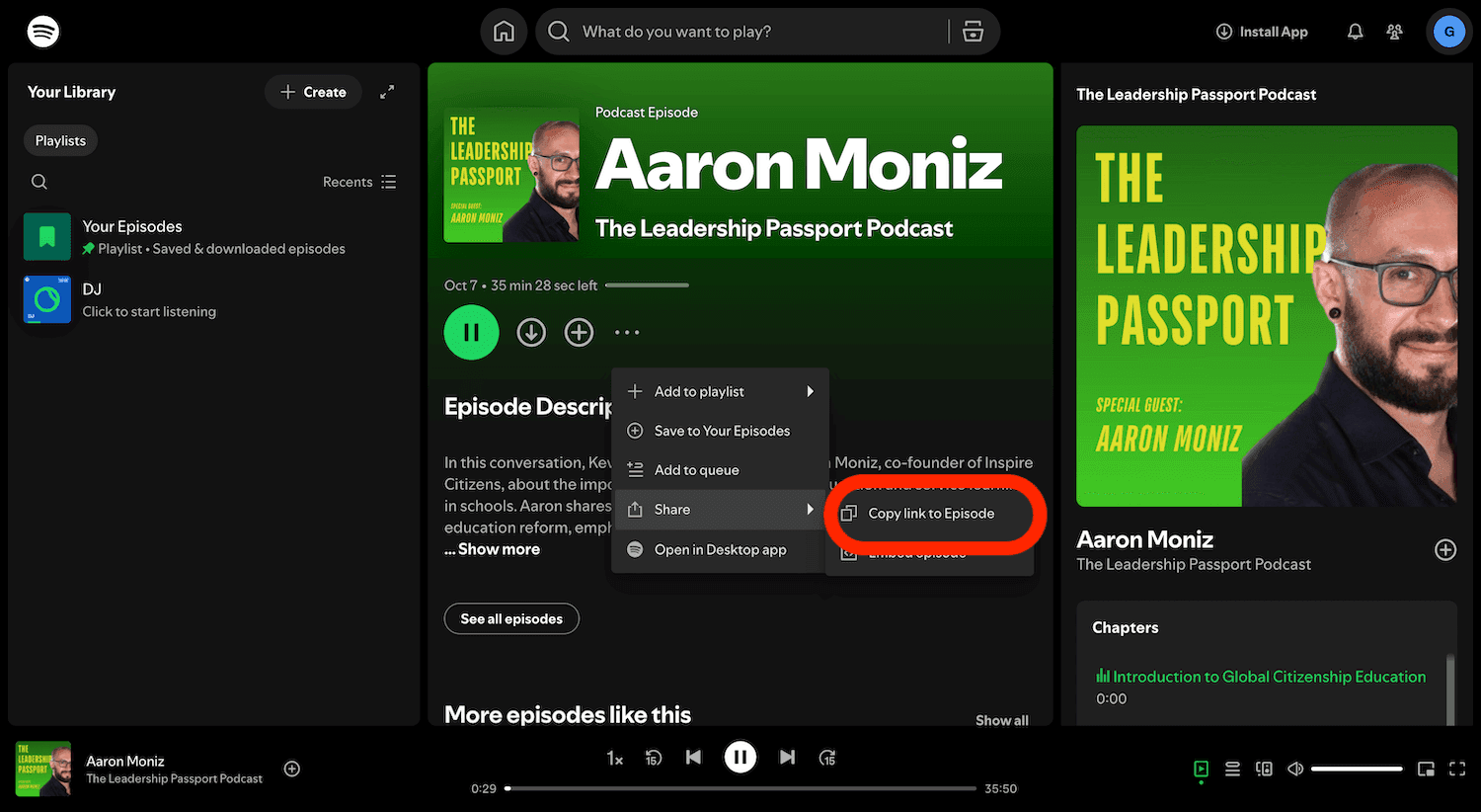 Copy the Spotify Podcast URL