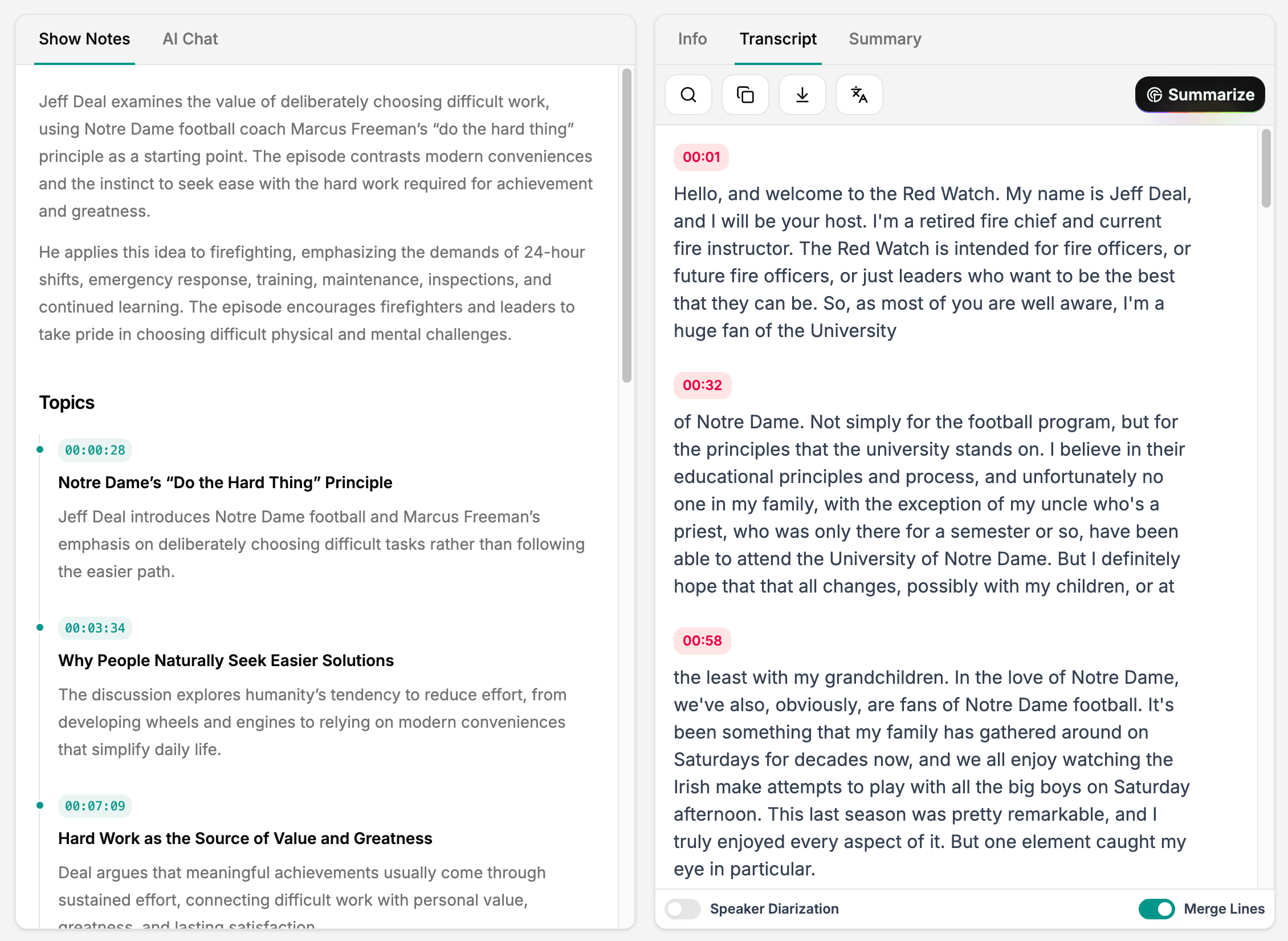 AI Podcast Show Notes Generator