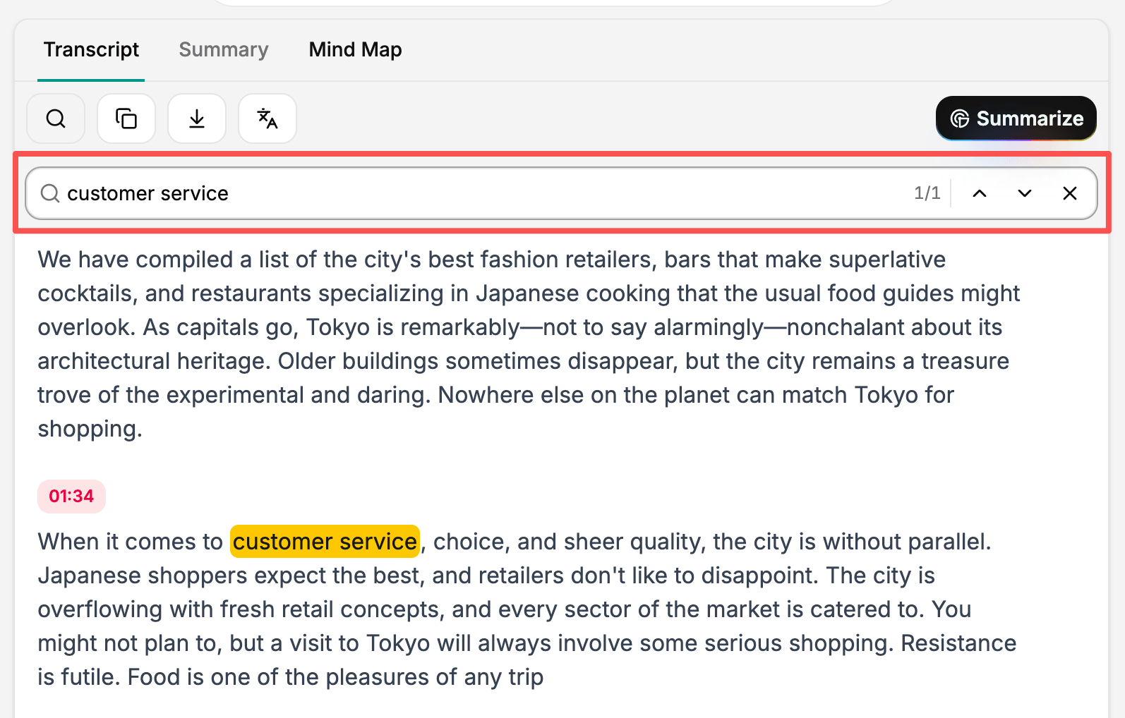 Search and Review Long Vimeo Transcripts