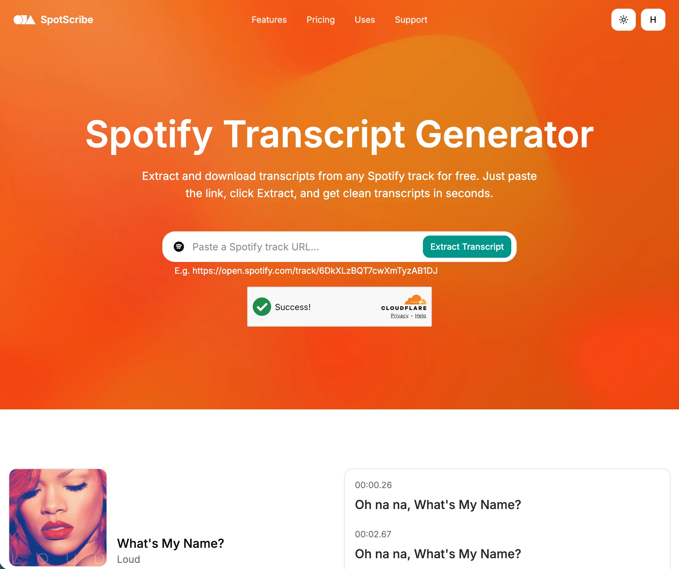 A screenshot of SpotScribe that shows how to upload a song and get lyrics