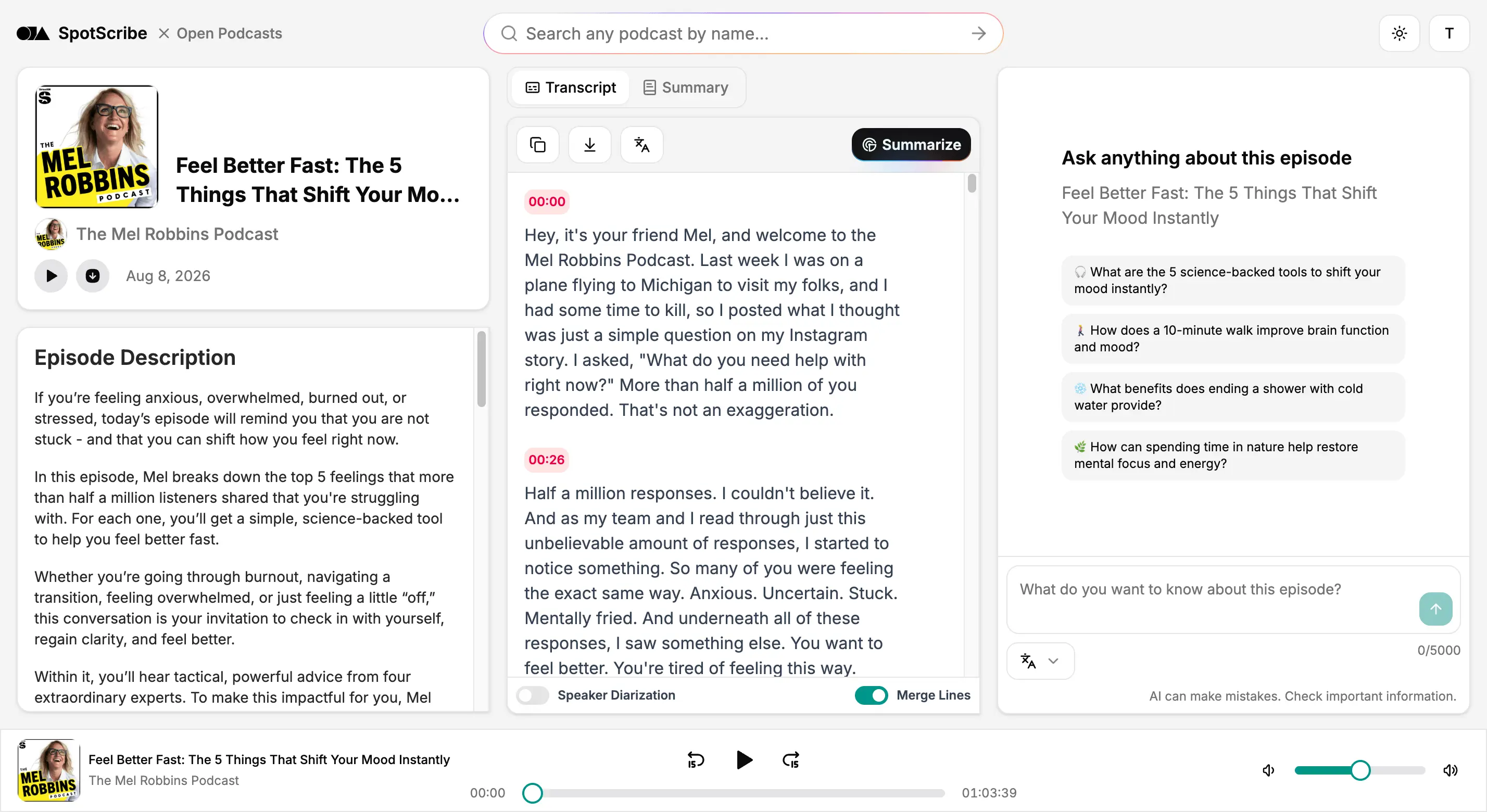 Transcribe Any Mel Robbins Podcast