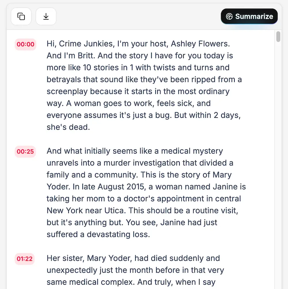 A screenshot of the SpotScribe app that shows how accurate the transcript is.