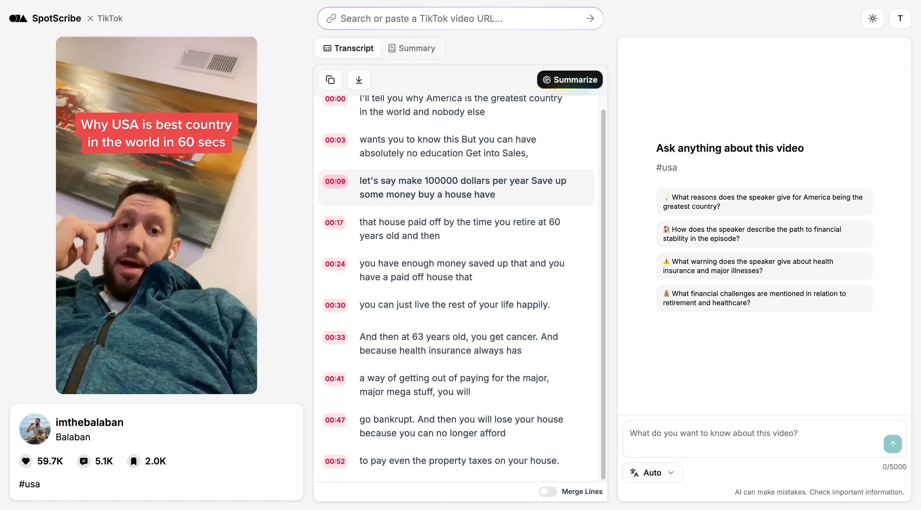 A screenshot of SpotScribe that shows how to transcribe multiple TikTok videos for free
