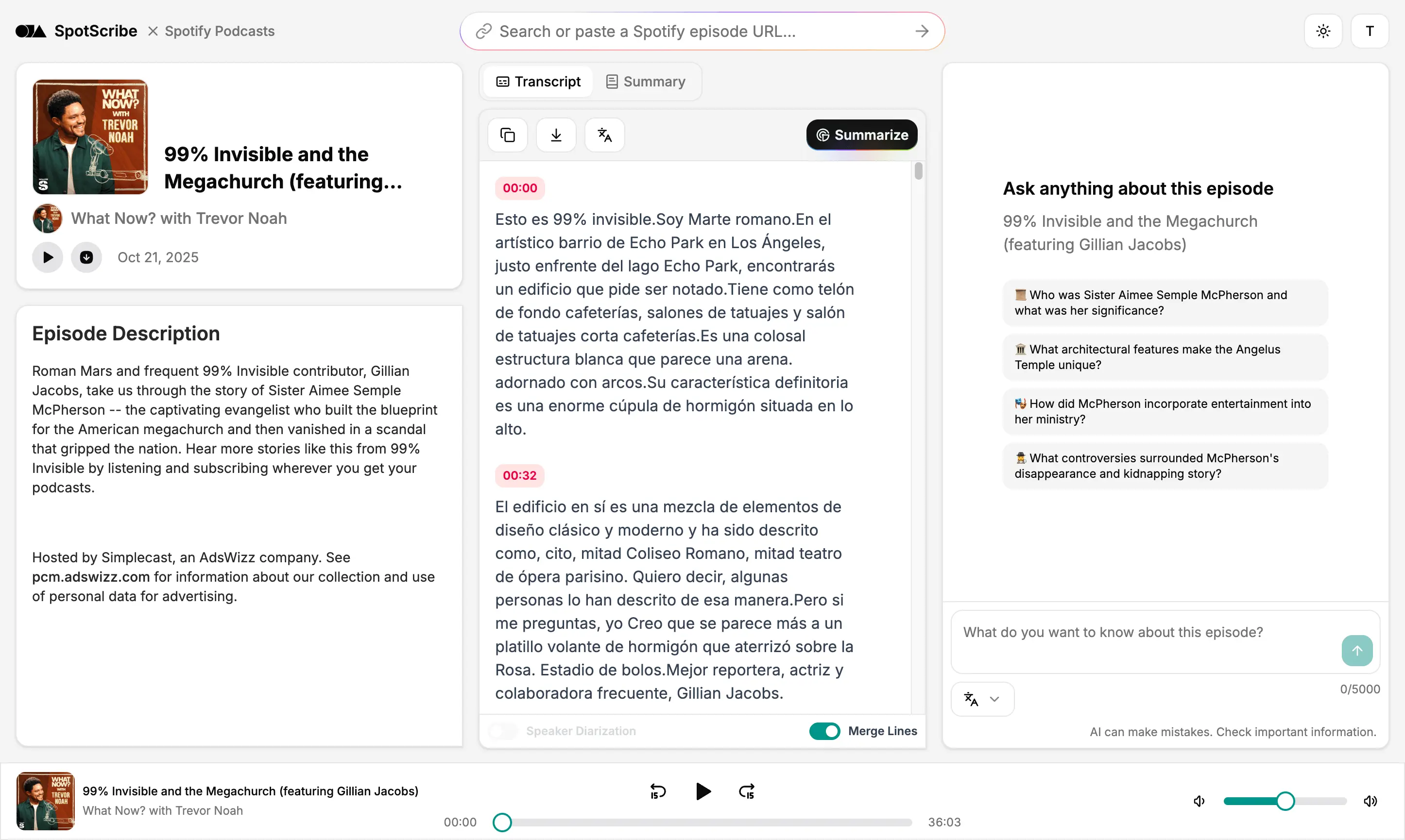 Translate any podcast to Spanish from any language